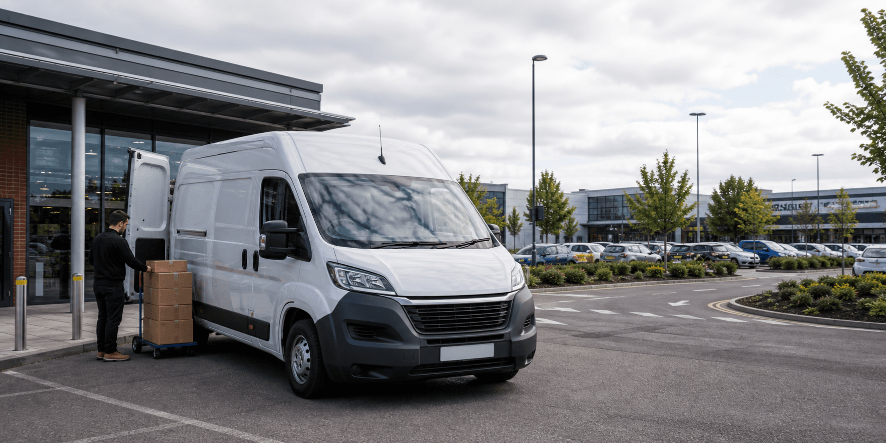 Modern self-drive rental van ready for loading in Bournemouth